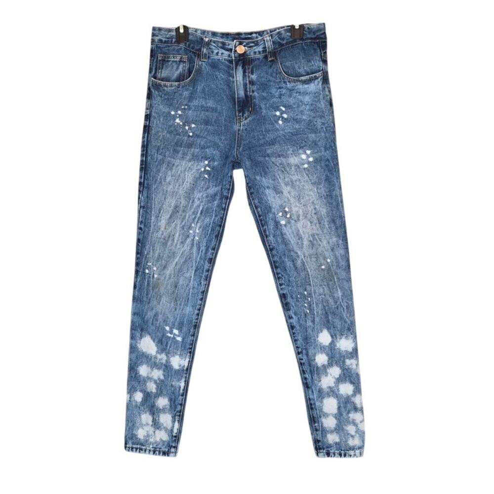 Bleach Painted Distressed Straight Leg Medium Denim Jeans 32 / 30 EUC